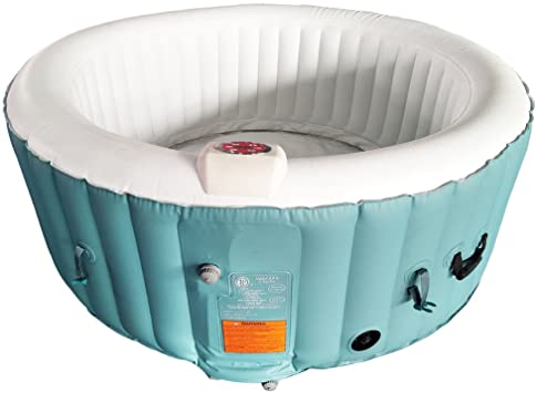 ALEKO HTIR4GRW Round Inflatable Hot Tub Spa with Cover, 4 Person Portable Hot Tub 210 Gallon Light Blue and White