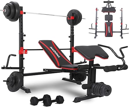 MAIDOMA Olympic Weight Bench Set with Leg Extension/Curl and Preacher Curl, Bench Press Set and Squat Rack, Foldable Workout Benches for Home, 900LBS, 6 IN 1 Design(US Stock）