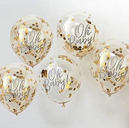 Baby Shower Ideas Baby Shower Decorations Confetti Balloon Decoration Gold 'Oh Baby!', 12" Set of 5