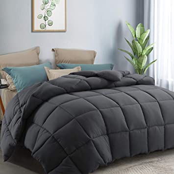 CottonHouse All Season Breathable Hypoallergenic Reversible Down Alternative Quilted Microfiber Comforter Duvet Insert with Corner tabs,Machine Washable (Queen Size, Grey)