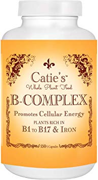 Catie's Whole Plant Food B-Complex - Plant Based, Whole Food B Vitamin w/ B17   B12! B1, B2, B3, B4, B5, B6, B8, Folate, B13, B15 & Iron. Vegetarian. NO Gluten, Soy, GMOs. 30 Day Supply. 150 Caps.