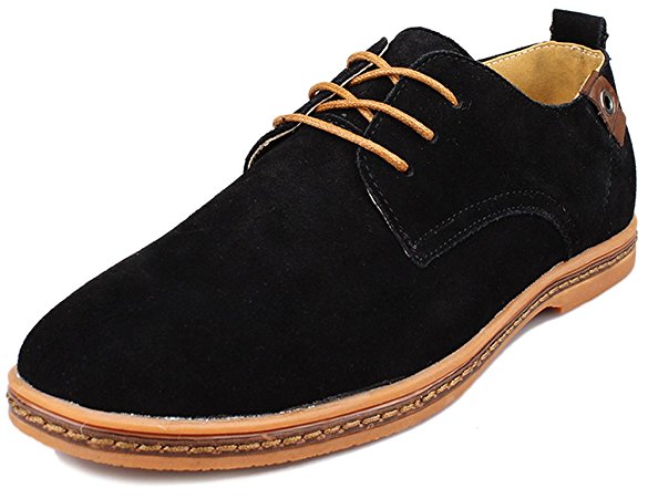 Kunsto Men's Classic Leather Oxford Flats Shoes Lace Up