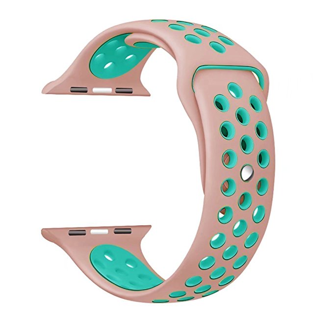 Yearscase 38MM Soft Silicone Sport Replacement Band with Ventilation Holes for Apple Watch Nike  and Apple Watch Series 1 2 3, M/L Size - Pink / Green