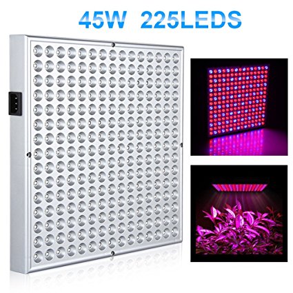 [Upgraded] Excelvan 45W 225 SMD LED Hydroponic Plant Grow Light Panel for Plants Veg Greenhouse Garden, 165 Red& 60 Blue Indoor Plant Grow Light   Hanging Kit