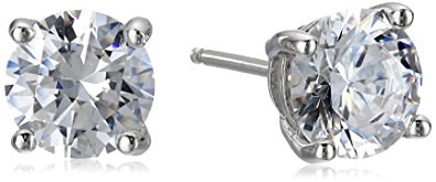 Platinum or Gold-Plated Sterling Silver Round-Cut Swarovski Zirconia Stud Earrings