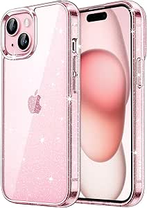 JETech Glitter Case for iPhone 15 Plus 6.7-Inch, Bling Sparkle Shockproof Phone Bumper Cover, Cute Sparkly for Women and Girls (Pink)