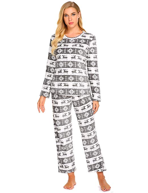 Skylin Women Casual Long Sleeve Homewear Loose Cartoon Sleepwear Christmas Pajama Set S-XXL