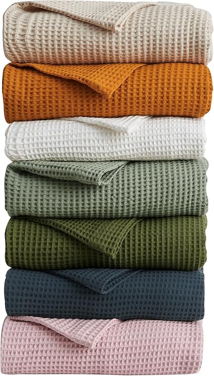 100% Cotton Waffle Weave King Bed Blanket | Yellow Waffle Knit Blanket | Ultra-Soft, All Season Textured Blankets & Throws for Bed, Couch, or Chair (King, Bronze)