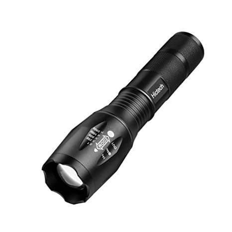 LED Flashlight, Hictech 1600 Lumens A100 Handheld Tactical Flashlight Torch with 5 Modes Super Bright Brightest Zoomable Waterproof Foucs Adjustable for Hunting, Cycling, Climbing, Camping (1 Piece)