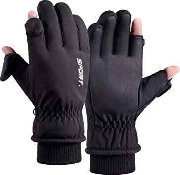 LJCUTE Winter Fingerless Fishing Gloves for Men Women, Water Repellent & Windproof Cold Weather Touchscreen Snow & Ski Gloves for Motorcycle Skiing Snowboard Hunting Cycling Driving