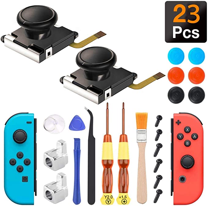 Joycon Joystick Replacement, (2 Pack) Switch Analog Stick Parts for Nintendo Switch Joy Con Controller Thumbstick, Include Full Repair Tool Kit and 2 Metal Lock Buckles, 2 Jon Con Joystick Replacement