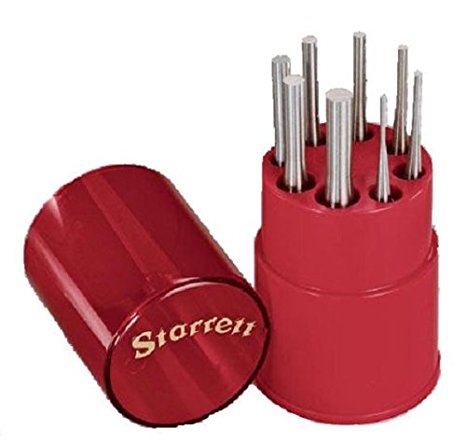 Starrett S565WB Drive Pin Punch 8-Piece Set, 1/16"-5/16" Pin Diameters, 4" Overall Length, In Plastic Case