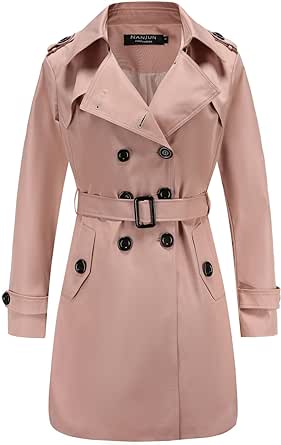 NANJUN Women's Double-Breasted Trench Coat Classic Lapel Overcoat Slim Outerwear Waterproof Coat with Belt Buckle