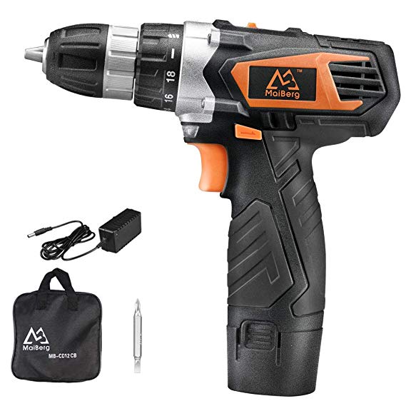 Cordless Drill, 12V Cordless Drill Driver with 1.5Ah Batteries, Fast Charger 1.3A, 18 1 Torque Setting, 2-Variable Speed Max Torque 200 In-lbs, 3/8" Keyless Chuck