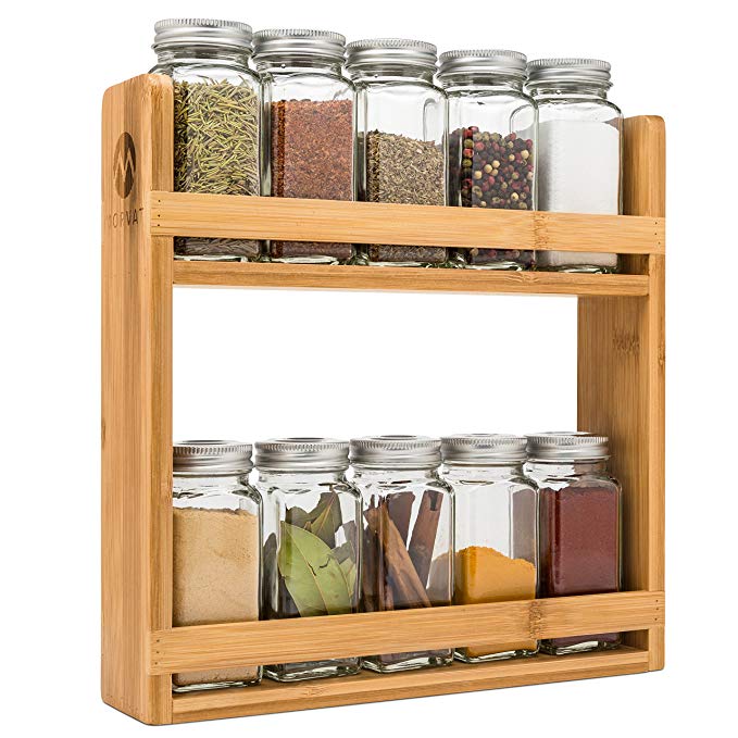 Bamboo Spice Rack Organizer by MORVAT, Rustic and Simple Design, Pantry Organization and Storage, Kitchen Cabinet Organizer, Kitchen Storage, Spice Rack Organizer for Cabinet and Counter - Bamboo Wood