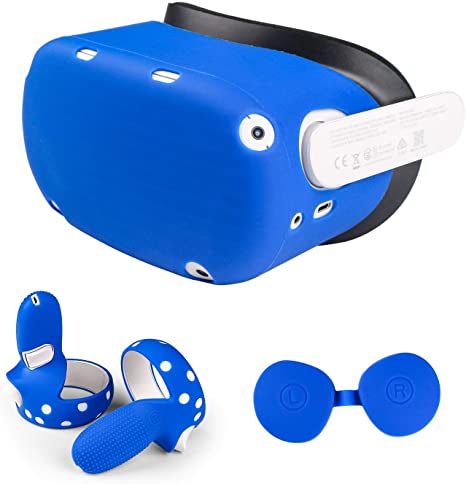 Jayol Oculus Quest 2 Accessories - VR Silicone Cover for Oculus Quest 2 - Touch Controller Grip Cover - VR Shell Front Face Protector Cover - Protective Lens Cover (3Pcs Set, Blue)