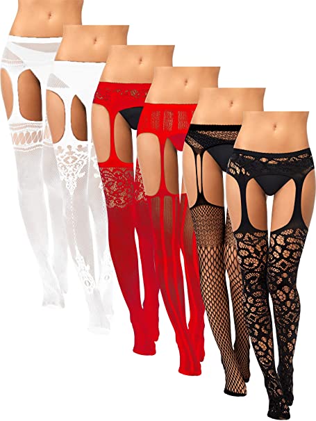 6 Pairs Women Fishnet Thigh-High Stockings Tights Suspender Pantyhose Stockings for Valentine's Day