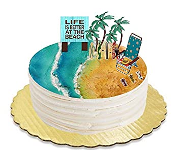 Life is Better at the Beach Surf Boards Beach Chair Beer Cans and Palm Trees Plaque Cake Decoration Topper