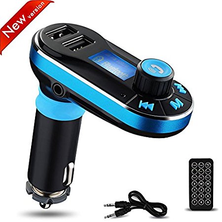 Bluetooth MP3 Player, Yokkao FM Transmitter Car Charger Car Kit Charger Hand-free Support Dual USB Ports/ SD Card/ USB Driver/ AUX Input with Remote Control