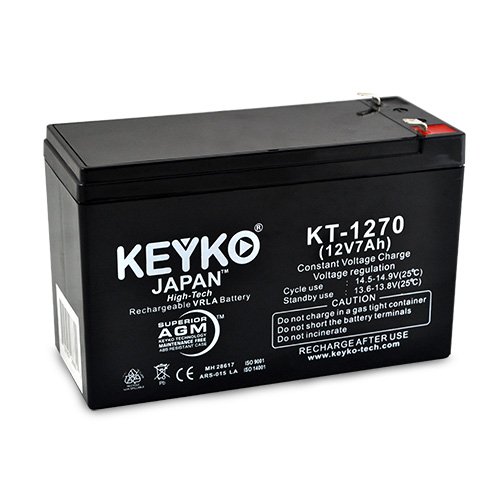 KEYKO Genuine KT-1270 12V 7Ah / Real 7.2Ah Battery SLA Sealed Lead Acid / AGM Replacement (F1 Terminal W/F2 Adapter)
