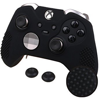 Pandaren® STUDDED silicone cover skin anti-slip for Both Xbox One Elite & Standard controller x 1(black)   thumb grips x 2