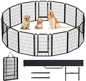 Yaheetech Metal Dog Playpen Outdoor, 40" Height Foldable 16 Panels Indoor Exercise Pen with Easy-Carry Straps&Stakes Storage Bag for Large/Medium/Small Dogs Animals Pets for RV Camping Yard Gate