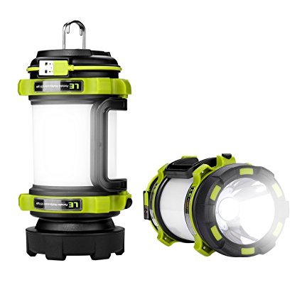 LE USB Rechargeable Camping Lantern 2600mAh Power Bank, CREE LED Super Bright Flashlight 500lm, Dimmable LED Spotlight Outdoor Searchlight Area Light IPX4 Water Resistant Torch