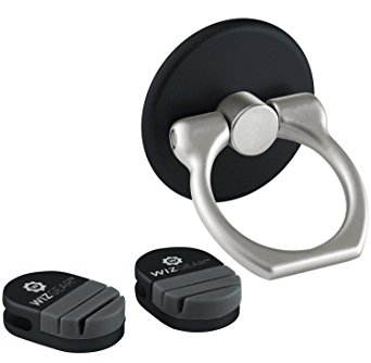 WizGear Universal Ring Grip with Stand Holder for any Smartphones and Device - With 2 Mounts to clip on the finger holder (Black)
