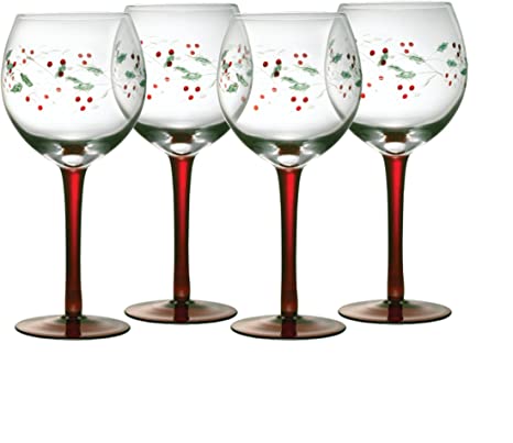 Pfaltzgraff Winterberry 13-ounce Hand Painted Goblet, Set of 4, 13 Ounce, White