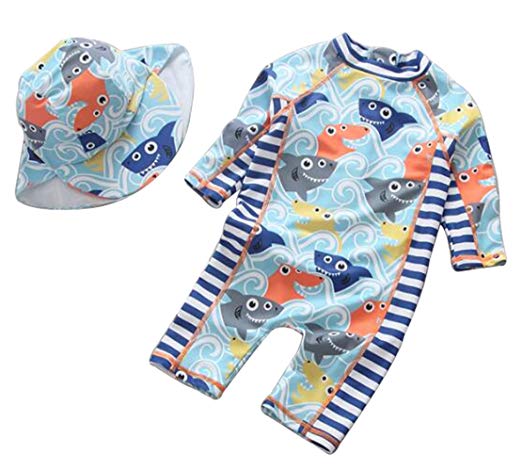 Baby Boys Girls 3D Shark One-Pieces Rash Guard Long Sleeve Swimsuit Sun UV Protection Bathing Suit Swimwear