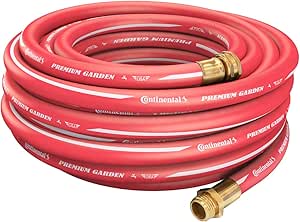 Continental Premium Garden Red Heavy Duty Hot Water Garden Hose, 5/8in Inside Diameter x 100ft Length, Male x Female Garden Hose Thread