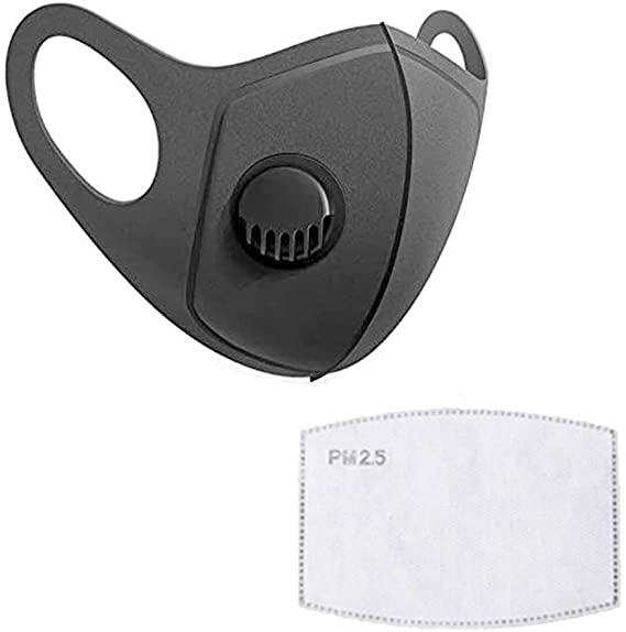 Washable Cotton Face Respirator with Filters Breather Valve for Adults Coronávirùs Virüs Flü Germ Protection Máscara for PM2.5 Foggy Haze Pollution (Black, 2 PC(Include 2 Filters))