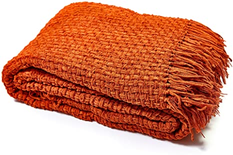 StylemyBedroom Luxury Chunky Chenille Knitted Sofa/Bed Throw Blanket in 7 Colours & 4 Sizes (152cm x 203cm (60" x 80"), Bronze Orange)
