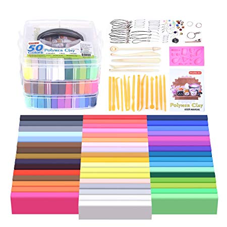 Polymer Clay, Shuttle Art 50 Colors 1.3 oz/Block Soft Oven Bake Modeling Clay Kit, 19 Tools and 10 Kinds of Accessories, Non-Stick, Non-Toxic, Ideal DIY Gift for Kids [ Total 4.1LB ]