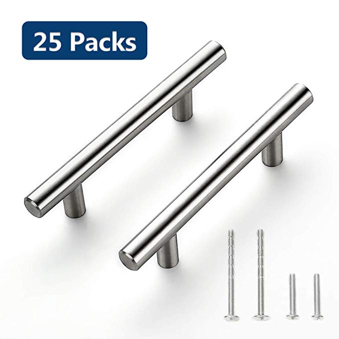 Cabinet Pulls Brushed Nickel Stainless Steel Kitchen Cupboard Handles Cabinet Handles 5”Length, 3” Hole Center 25-Pack