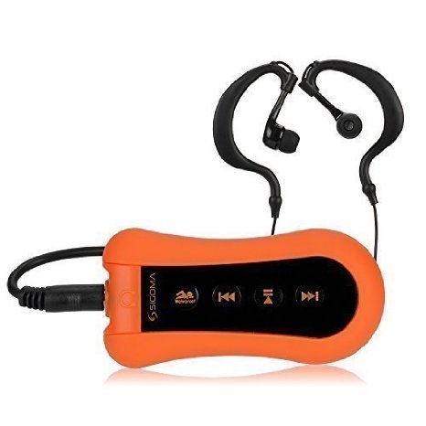 Sigoma 4GB Waterproof Mp3 Player with water resistant Headphones,FM Radio, Clip design for Swimming, Running, Diving, GYM, Outwork, Winter Sports (Orange)