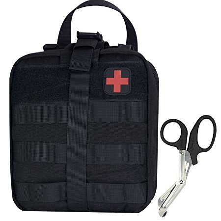 Medical Pouch - Tactical MOLLE Rip-Away 1000D EMT Utility Pouches With Buckle Strap - Free Bonus First Aid Patch And Shear