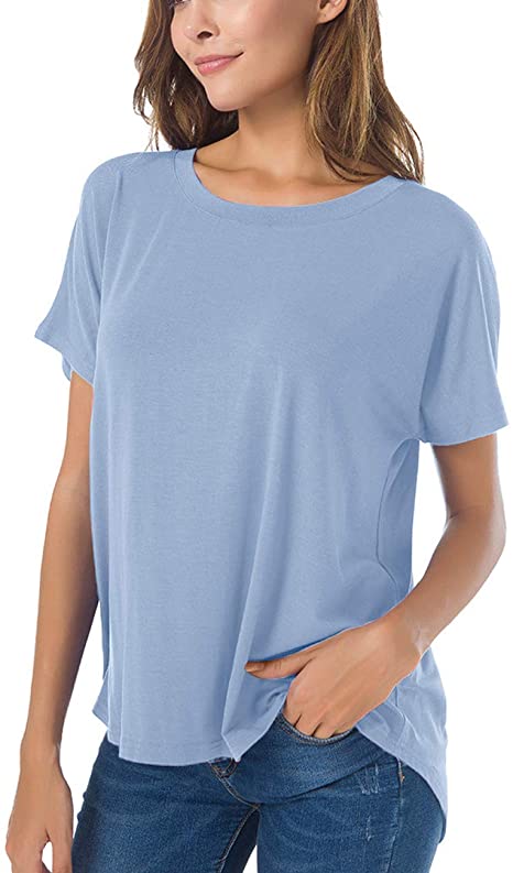 Herou Summer Short Sleeve High Low Loose T Shirt Basic Tees Casual Tops for Women