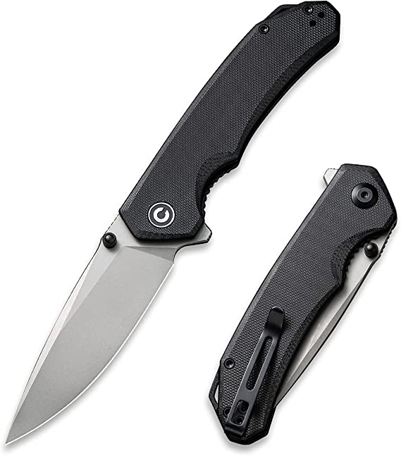 CIVIVI Brazen Folding Pocket Knife,3.5-Inch 14C28N Drop Point PlainEdge Blade,Outdoor Camping Hiking Knife with Thumb Stud and Flipper opener,,G-10 Handle Tool for EDC C2102C (Black)