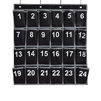 Numbered Classroom Pocket Storage,Hanging Pocket Organizer for Classroom Calculator and Cell Phone Holder,Non-woven with 4 Metal Hooks 24 Pocket Hanging Wall Organizer by Eamay(24 Pockets)
