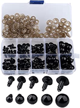 Siming 100 pcs Plastic Safety Eyes, 6-12 mm Black Safety Eyes Doll Making with Washer for Toy Making DIY Crafts