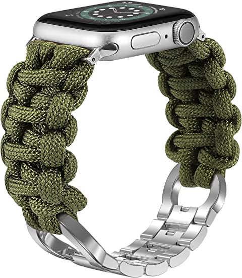 Moolia Paracord Band Compatible with Apple Watch Band 38mm 40mm 41mm 42mm 44mm 45mm for iWatch Series 7 6 5 4 3 2 1 SE, Men Braided Paracord Replacement Strap with Stainless Steel Adjustable Buckle