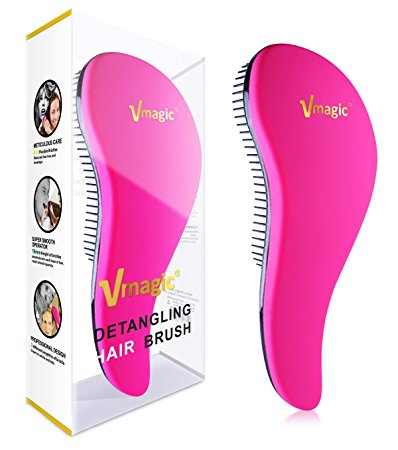 VMAGIC High Quality Detangling Brush - glide the Detangler Brush through Tangled hair - Best Brush / Comb for Women, Girls, Men & Boys - Use in Wet and Dry Hair (ROSE RED)