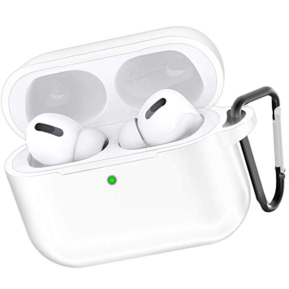 Airpods Pro Case Cover, YIKESHU 360 Protective Cover for Apple Airpods Pro Charging Case 2019, Soft Silicone Shock Proof Skin Slim Carrying Wrap with Keychain (White)