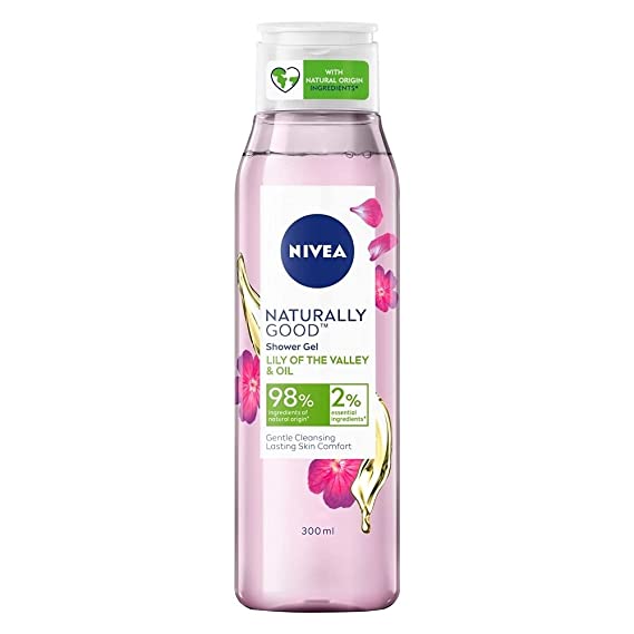 NIVEA Naturally Good Body Wash,Lily of the Valley & Oil Shower Gel, No Parabens, Vegan Formula, 98% Natural Origin Ingredients for Gentle Cleansing, 300 ml