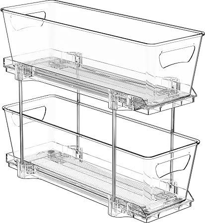 Simple Houseware 2-Tier Narrow Basket Drawer Cabinet Pull-Out Organizer, Clear