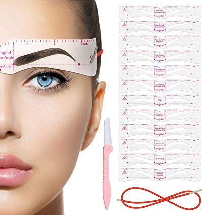 Eyebrow Stencil，Eyebrow Shaper Kit，12 Styles Extremely Elaborate Reusable Eyebrow Template Stencils for A Range Of Face Shapes, 3 Minutes Makeup Tools For Eyebrows