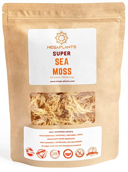MegaPlants Super Sea Moss | 100% Crispy Sundried | Organic | Wildcrafted | Raw | Odorless | No Salt/Sand | Marine Protected Ocean | Irish Seamoss