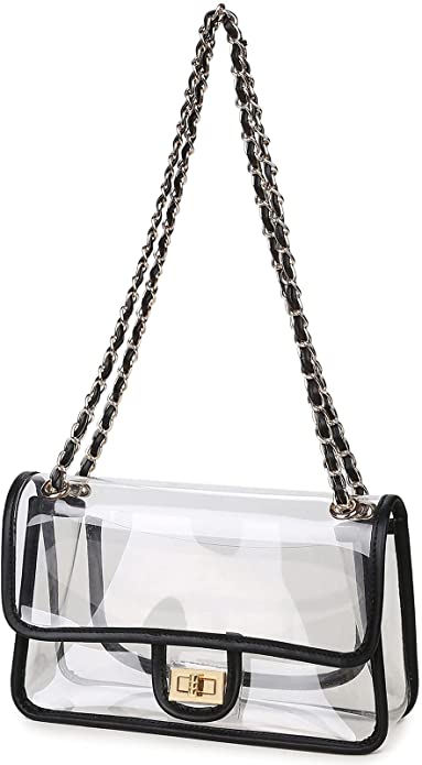 Lam Gallery Women's PVC Clear Purse Handbags for Working Beach Concert Sport Event Clear Bag Turn Lock Chain Bag