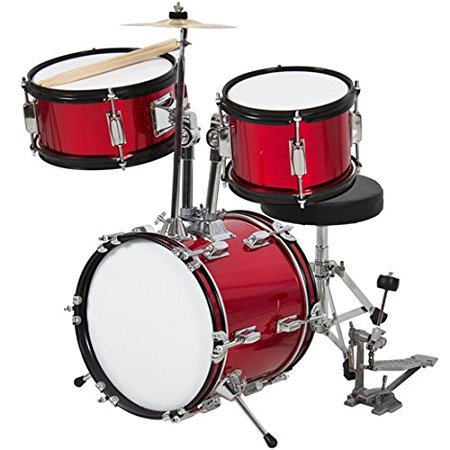 Kids Drum Set 3 Pc 13" Beginners Complete Set with Throne, Cymbal and More- Red